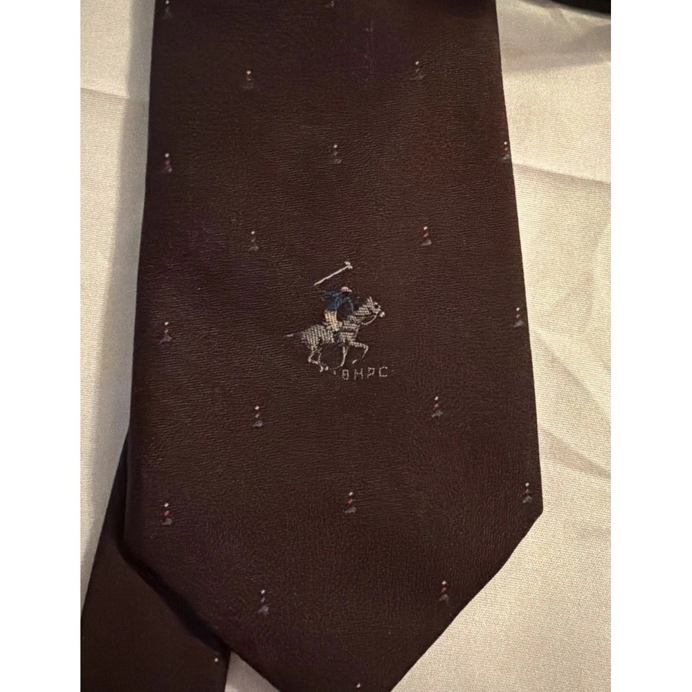 Beverly Hills Polo Club Men's Brown Classic Length Silk Tie Polka Dot vintage